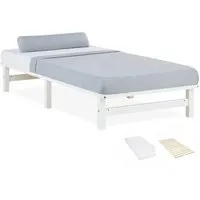 Homestyle4u Holzbett Palettenbett 90x200 mit Matratze - Modernes Einzelbett im DIY Palettenbett Design, inklusive Lattenrost und Komfortschaummatratze. Ideal für kleine Räume und vielfältige Einrichtungsstile.