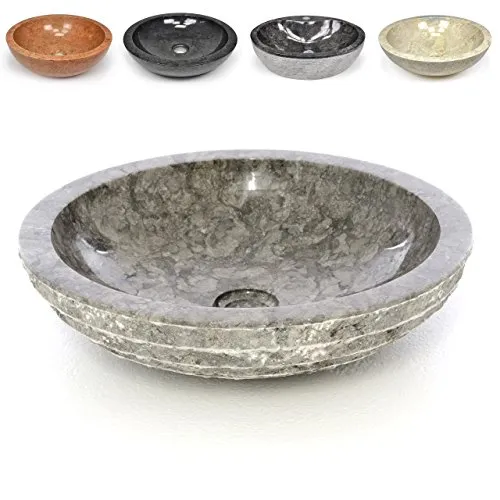 DIVERO rundes Aufsatz-Waschbecken TURIN aus Marmor - innen poliert außen strukturiert - Farbe: grau braun