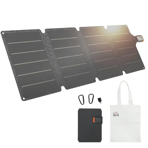 HOMCOM Faltbares Solarpanel 36W - Tragbares Solarladegerät mit 36 W Leistung, IP67 wasserdicht und ideal für Camping, Wandern oder Garten. Effiziente Schnellladung über USB-A und Typ-C für alle Geräte – praktisch und zuverlässig für Outdoor-Abenteuer.