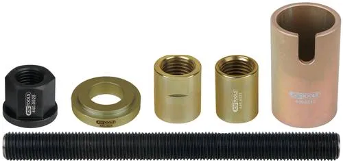 KS Tools Antriebswellen-Einziehwerkzeug-Satz für BMW, 6-tlg - Radlager & Silentlager, ideal zum Einziehen der Antriebswelle in die Radnabe mit gehärteter Spindel und robustem Spezial-Werkzeugstahl für einfache Handhabung.