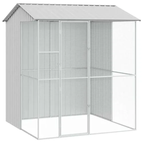 vidaXL Voliere Grau 215x210x247 cm Stahl - Vogelkäfig für draußen, bietet viel Platz für mehrere Vögel und hat einen stilvollen industriellen Look. Wetterfest und robust, mit großer Eingangstür für einfache Pflege.