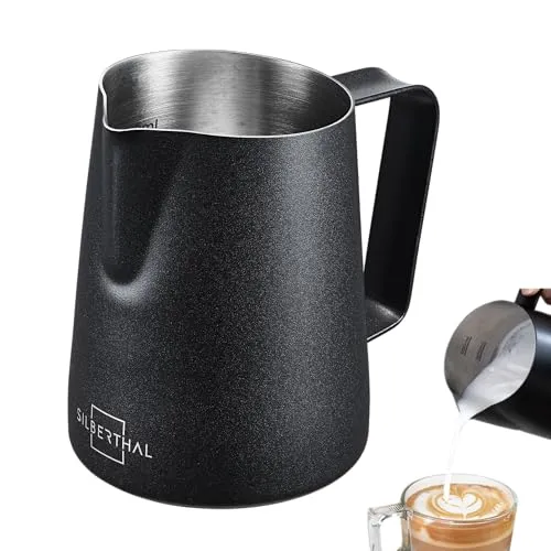 SILBERTHAL Milchkännchen Edelstahl 350ml schwarz - Professionelles Barista Zubehör mit Latte Art Ausguss - Milchschaumkännchen für Siebträger