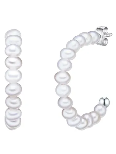 Valero Pearls Damen Creolen aus 925/- Sterling Silber mit Süßwasser-Zuchtperlen