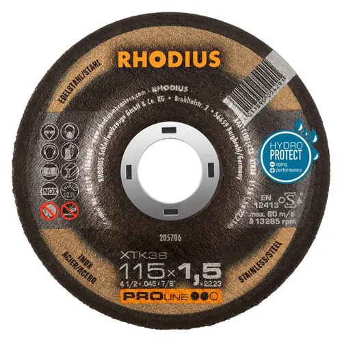 RHODIUS XTK38 115 x 1.5 x 22.23 mm Extradünne Edelstahl-Trennscheibe (205706) VA
