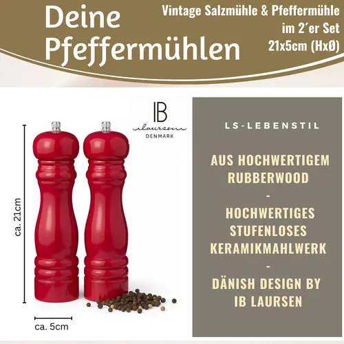 Exklusives Holz Salzmühlen- & Pfeffermühlen-Set 21x5cm - Praktisches 2er Set mit verstellbarem Keramikmahlwerk für vielseitigen Einsatz. Ideal zum Würzen und Verfeinern Ihrer Gerichte. Stilvolles Vintage-Design aus hochwertigem Holz und Edelstahl.