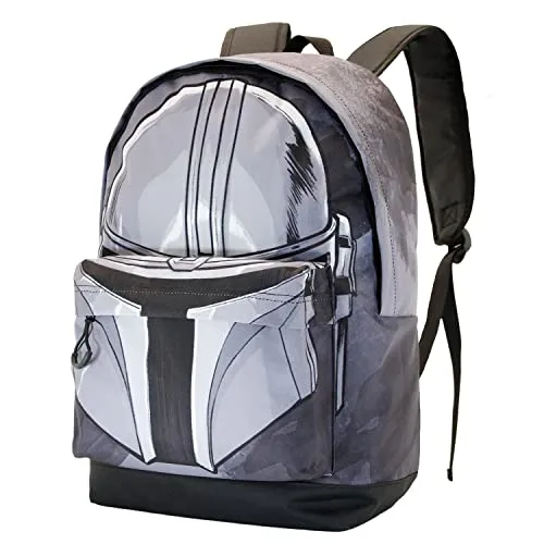 Star Wars Unisex Fan Hs Rucksack mit Mandalorian Helm - Stylischer Rucksack mit einem Hauptfach, Fronttasche und verstellbaren, gepolsterten Schultergurten. Ideal für den urbanen Alltag. Maße: 41 x 30 x 18 cm.