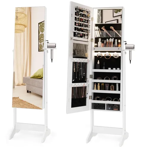 Spiegelschrank Stehend Abschließbar Schmuckschrank Standspiegel mit LED-Lichtern