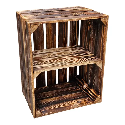 Geflammte Holzkiste Obstkiste Weinkiste Boden Kurz 50 x 40 x 30cm Regal Dunkel