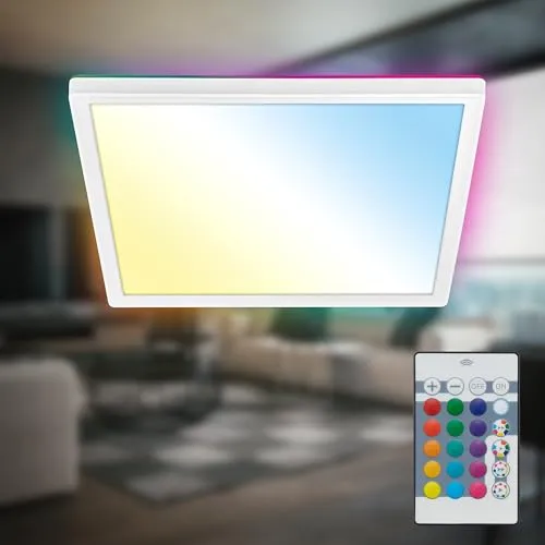 LED Deckenlampe Flach 29cm mit Fernbedienung - Deckenlampe mit RGB Backlight für stimmungsvolle Beleuchtung, dimmbar und energieeffizient – ideal für jeden Raum.