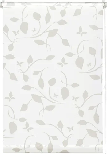 Gardinia EasyFix Rollo mit Blättern - 120 x 150 cm - Rollos in weiß-beige mit einem stilvollen Blattdesign, ideal für eine harmonische Raumgestaltung und einfachen Fensterdekoration.