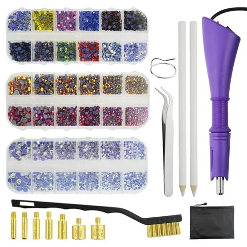XINMEIWEN Hotfix Strasssteine Applikator Werkzeug Set mit 7 Applikatorspitzen 3 Boxen Hot Fix Strasssteine für Textilien Stoff Craft Kunsthandwerk