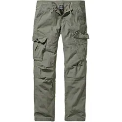 Brandit Texas Vintage Cargo Hose Slim - Oliv, Größe L - Wanderhose im Slim Fit mit zahlreichen Taschen für Outdoor-Abenteuer. Robustes Baumwollmaterial und optimaler Tragekomfort dank Zugbändern und geraffter Kniepartie.