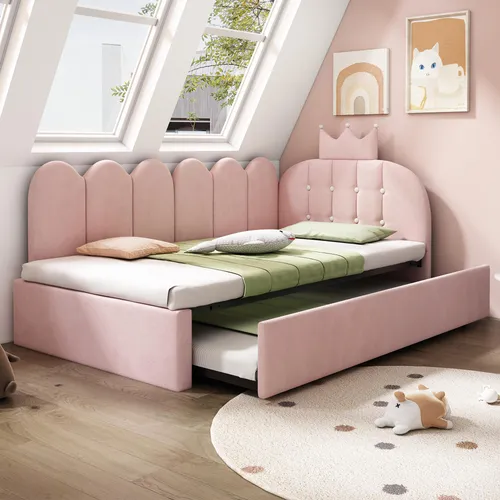 MODFU Polsterbett Schlafsofa 90x200 mit Kronen-Gitter-Design
