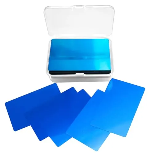 Boaby 50 Stück Metall Visitenkarten, Leere Visitenkarten Aus Aluminiumlegierung Visitenkarte Lasergravurkarte 0,22 mm/8,6 X 5,4 cm, Für Bürokundenkarten DIY Geschenk(Blau)