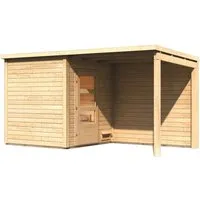 Chillroi Außensauna Sofia mit Anbaudach und 9kW Ofen