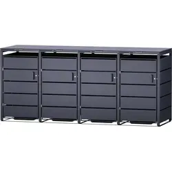 RS Trade Outdoor-Mülltonnenbox 4er, anthrazit - Mülltonnenbox aus verzinktem Stahl mit abschließbaren Türen, ideal für bis zu 4 x 240 L Mülltonnen. Robust und wetterfest, schützt vor unbefugtem Zugriff und sorgt für optimale Belüftung.