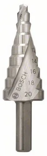 Bosch Accessories 2608597519 HSS Stufenbohrer 4 - 20mm - Stufenbohrer für präzises Bohren von Löchern ohne Grat, ideal für Nichteisenmetalle, rostfreien Stahl und Kunststoff. Mit 3-Flächenschaft für besten Halt im Spannfutter und langlebigem HSS-Stahl.