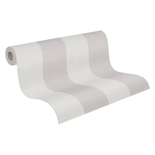 A.S. Création Pure Elegance Vliestapete mit Blockstreifen 0,53 x 10,05 m – Beige, Creme, Grau – Streifentapete Made in Germany - 397973