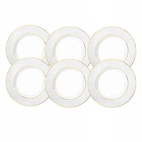 Wilmax - Teller mit Goldmuster - 6 Stück - Ø 18cm - Weißer Essteller aus Porzellan - Speiseteller - Spülmaschinenfest - Frühstücksteller - Kuchenteller
