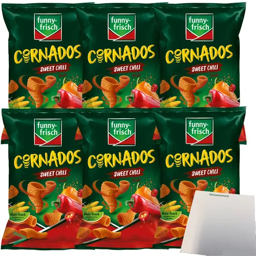 Funny Frisch Cornados Sweet Chili knuspriger Mais-Snack Chips 6er Pack 6x80g