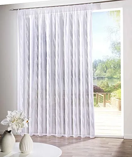 deco home | Gardinen Store Gardine Jasmin mit Muster in transparent weiß Vorhang Voile durchsichtig | 450 x 145cm