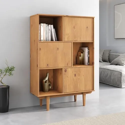 IDIMEX Highboard Simona – Vintage Wohnzimmer Kommode - Hochschränke fürs Wohnzimmer mit modernem Retro-Design in Eiche-Optik und praktischer Push-to-Open-Funktion für einfachen Zugriff auf Ihre Gegenstände.