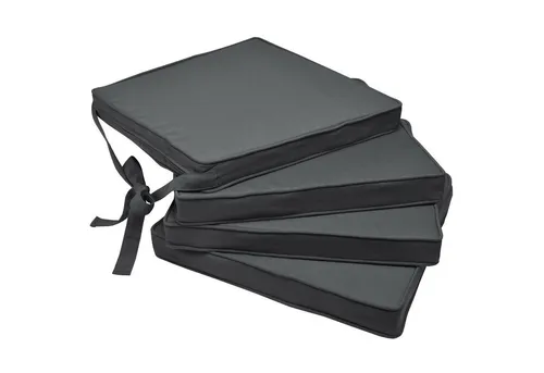 Beautissu Loft SK Stuhlkissen 45x40 cm Anthrazit - 4er Set mit Befestigungsbändern - Stuhlkissen mit abnehmbarem und waschbarem Bezug, rutschfest durch zwei 70 cm lange Bänder, OEKO-TEX zertifiziert und in Europa hergestellt. Perfekt für Garten und Zuhause.