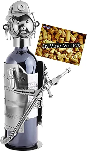 BRUBAKER Flaschenhalter Feuerwehrmann - Metall Skulptur mit Geschenkkarte - Flaschenkörbe & -ständer: Originelle Feuerwehrmann Skulptur aus Metall, ideal als Geschenk für viele Anlässe, Höhe ca. 32 cm, max. Flaschendurchmesser 8,5 cm.