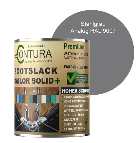 Contura Bootslack 500ml. Farbig Glänzend Yacht- Buntlack Metall Holz GFK Holzlack Schiffslack RAL Boot Farblos - Stahlgrau Metallic RAL 9007