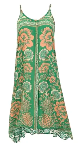 GURU SHOP Luftiges Sommerkleid, Strandkleid - Grün, Damen, Synthetisch