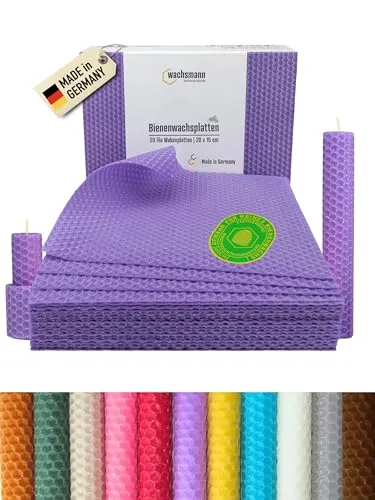 Wachsmann 20 Bienenwachsplatten aus Deutschland, lila, Wachsplatten 20 x 15 cm, Bienenwachs Kerzen selber Machen, Kerzenwachs