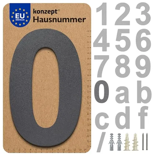 KONZEPT Hausnummer in Anthrazit, Nummer 0, für Tür, Gebäude, Zimmer, aus massiven Stahl, mit witterungsbeständiger Zink- und Pulverbeschichtung