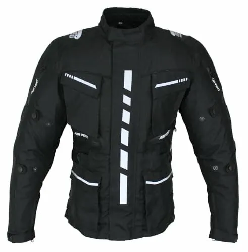 Motorrad Textiljacke Biker Wasserdicht Motorcycle Touring Jacket Protektoren Racing Thermofutte herausnehmbar Protector Jacket (DE/NL/SE/PL, Alphanumerisch, S, Regular, Regular, Schwarz)