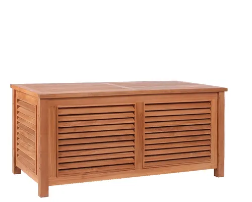MR.DEKO Gartentisch Auflagenbox Teak Grande II - Geräumige Teakholz Aufbewahrungsbox, ideal für Gartenmöbelauflagen und Spielzeug, mit aufstellbarem Deckel und stilvollem Design für Innen- und Außenbereich.
