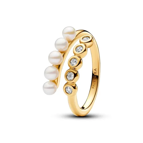 Pandora Silberring Pearls&Stones 163146C01-54 vergoldet - Fingerringe in 14k gelbvergoldeter Metalllegierung, vereint Eleganz und modernes Design mit einzigartigen Perlen und funkelndem Pavé – ein echtes Statement-Stück.