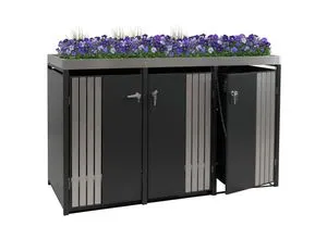 3er-Mülltonnenverkleidung MCW-O67 - Garten- & Gewächshaus-Zubehör, elegante und stabile Lösung für 3 Mülltonnen mit integriertem Pflanzkasten, sorgt für Ordnung und verleiht Ihrem Außenbereich einen dekorativen Akzent.