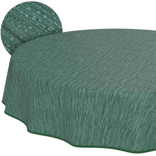 Tischdecke abwaschbar Wachstuch Wachstuchtischdecke Gartentischdecke Leinen-Optik Pflegeleicht Wasserabweisend 120 x 120 cm (Rund) Grün mit Saum