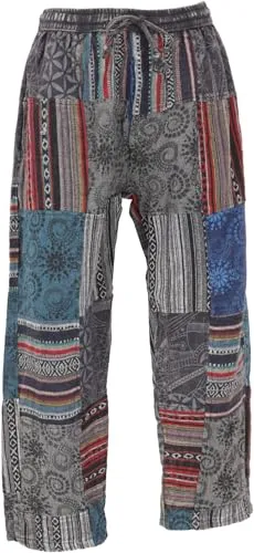 GURU SHOP Patchwork Yogahose - Einzigartige Goa Hose für Herren - Wanderhosen aus festem Baumwollgewebe mit seitlichen Taschen und elastischem Bund. Ideal für Yoga und Freizeit, jede Hose ist individuell gefertigt.