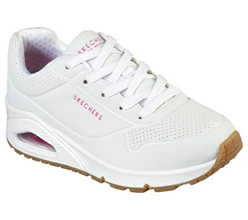 Skechers Mädchen Uno Stand On Air Sneaker - Weiß mit Pinkem Trim, 28.5 EU - Sneaker für Mädchen mit bequemer Stand-On-Air-Dämpfung und flexibler Traktionslaufsohle, perfekt für aktive Tage.