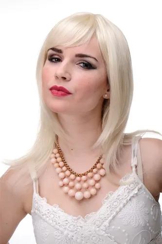 Perücke Damen Frau Hellblond Blond Mix glatt schulterlang Pony 50cm 3003-303/220