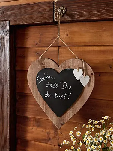 Dekohänger Herz mit Tafel, Ø 36 cm, rustikal, Wanddeko aus Holz mit Kreidetafel