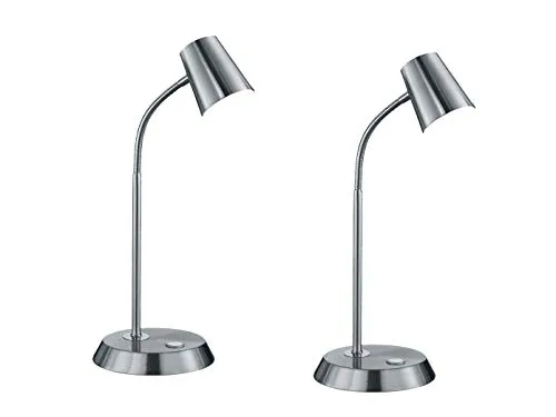 2er SET dimmbare Schreibtischleuchten mit Flexarm, Metall Silber Höhe 38cm