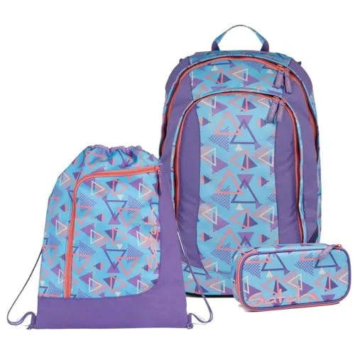 satch Air Schulrucksack Set 3tlg. (80s Dance) in lila von satch