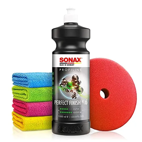 Autopolitur Set: Sonax Profiline PerfectFinish One-Step Glanzpolitur (1L) - Politur zum 1-stufigen polieren von lokal ausgeschliffenen Lackschäden - Auto polieren, Schleifpolitur, One Cut | 6-teilig