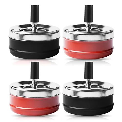 Stück Aschenbecher Drehdeckel für Draußen, Edelstahl, Home Office, Balkon, Partys, Outdoor (Schwarz, Rot) 4