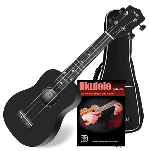 Classic Cantabile US-100 BK Sopran-Ukulele Schwarz Set inkl. Tasche + Lernheft