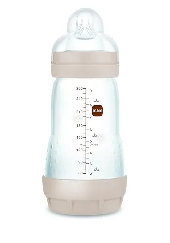 MAM Anti-Kolische Babyflasche, 2-4 Monate, 260 ml, mit Sauger mit 2 mittleren Durchfluss aus Silikon, leicht anzunehmen, selbststerilisierend und leicht zu reinigen, Easy Start Anti-Colic, Neutro