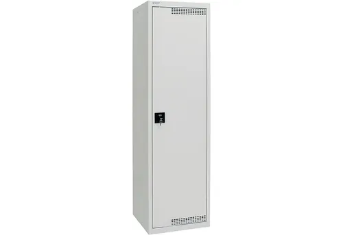 Umweltschrank H1800xB500xT500mm lichtgrau mit 4 Wannen - Praktischer Stahlblechschrank mit pulverbeschichteter Oberfläche, höhenverstellbaren Wannenböden und sicherem Dreipunktverschluss. Ideal für die sichere Aufbewahrung von Materialien.