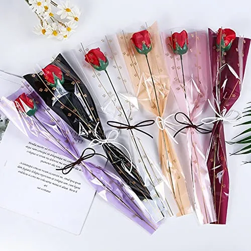Blatt/6 Farben Blumen-Geschenkpapier Einzelne Rose Verpackungsbeutel, Blumenladen-Blumenstrauß-Zubehör, wasserdichtes Blumen-Geschenkpapier 17,7 * 5 * 1,8 Zoll 150