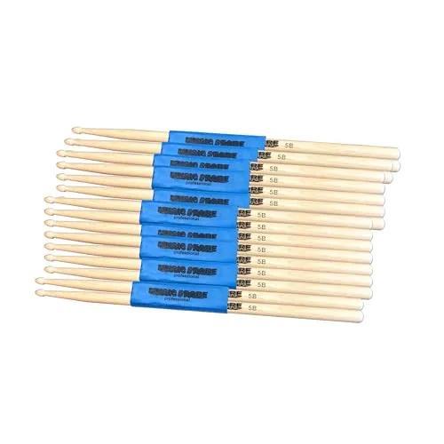 MUSIC STORE 5B Maple Drumstick Set, 10 Pack, Ahorn Sticks, Acorn Kopfform, 405mm Länge, 15mm Durchmesser, Holz Tip, Ideal für Schlagzeuger